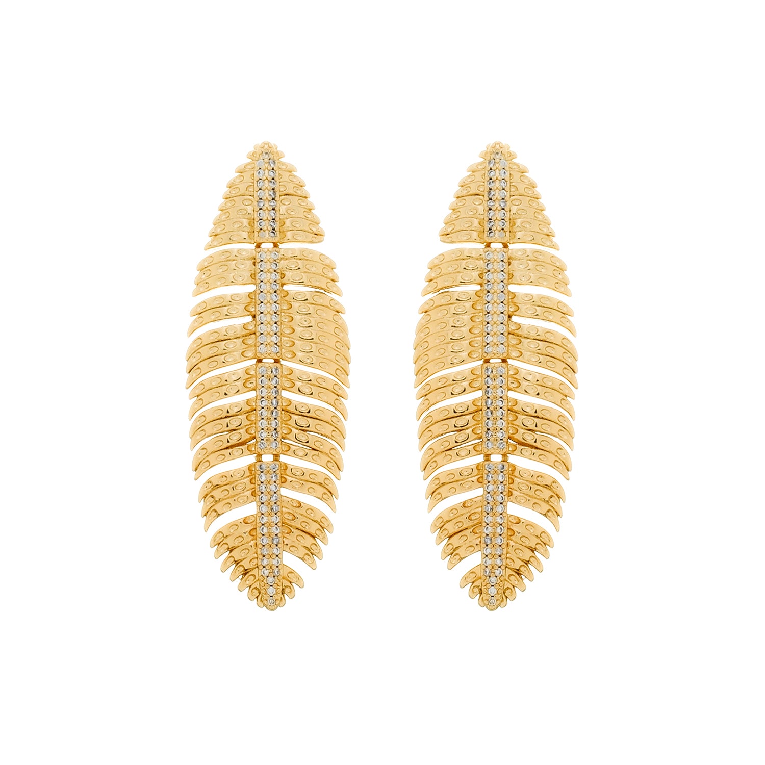 Brinco Dourado de Pena Cravejado de Zircônia