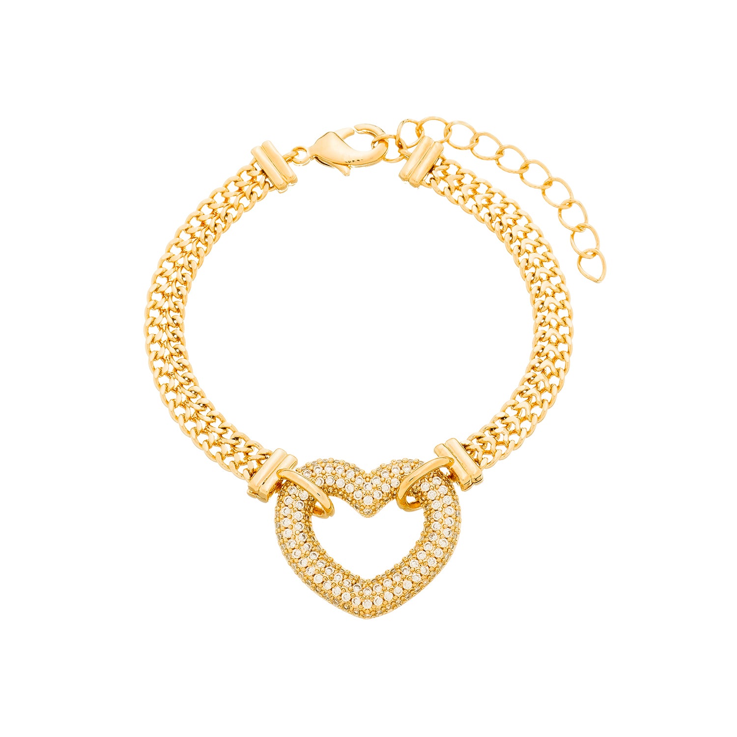 Pulseira Dourada de Coração Vazado Cravejado com Zircônia