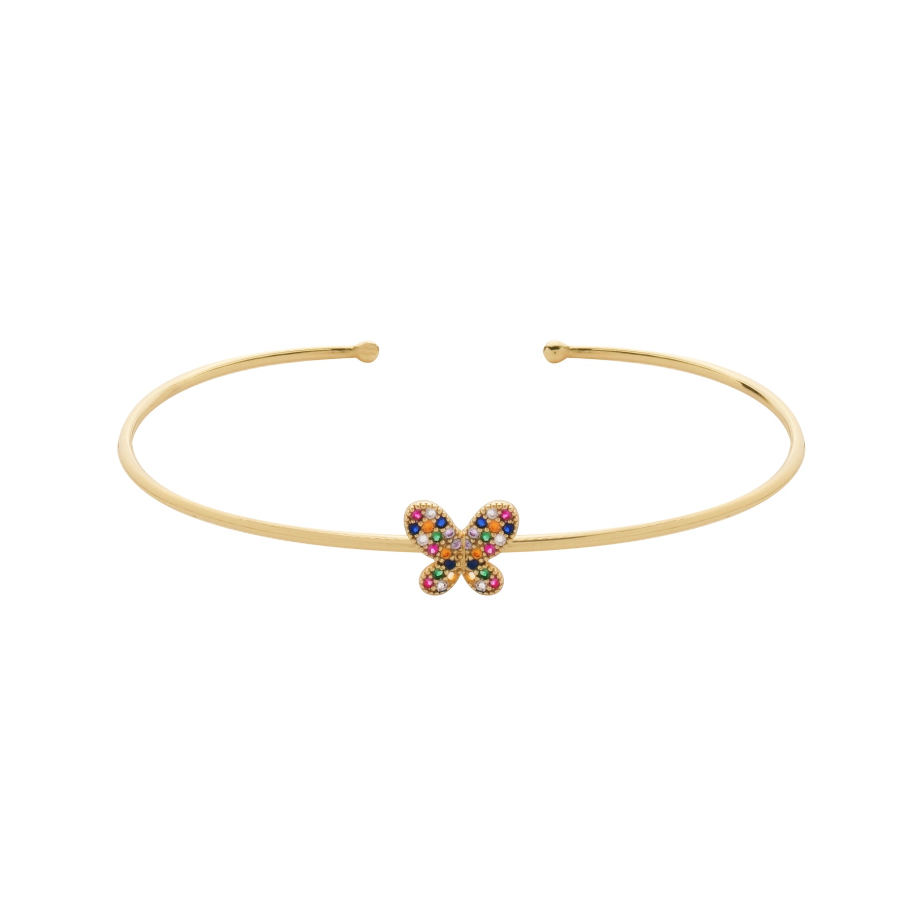 Bracelete Dourado com Borboleta Cravejada de Zircônia Colorida