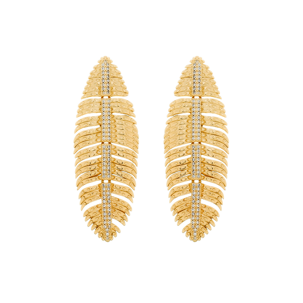 Brinco Dourado de Pena Cravejado de Zircônia