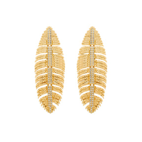 Brinco Dourado de Pena Cravejado de Zircônia