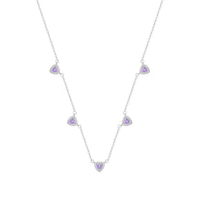 Conjunto Prateado de Coração Lilás Cravejado de Zircônia