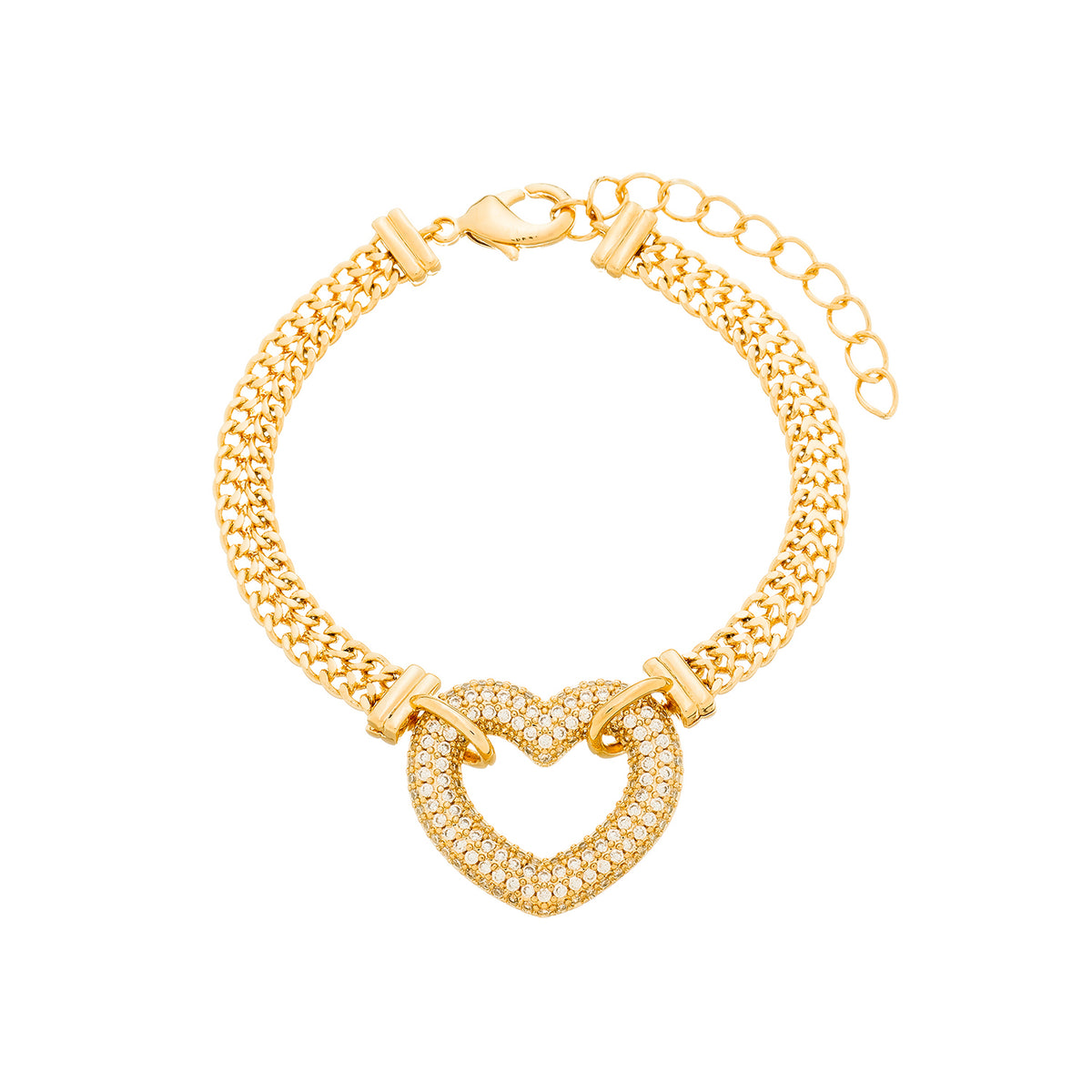 Pulseira Dourada de Coração Vazado Cravejado com Zircônia