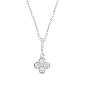 Conjunto Prateado de Trevo Cravejado de Zircônia