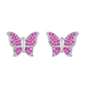 Conjunto Prateado de Borboletas Cravejado de Zircônia Rosa