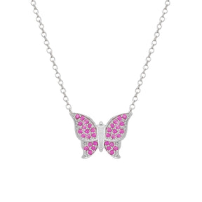 Conjunto Prateado de Borboletas Cravejado de Zircônia Rosa